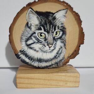 Handcrafted Cat Portrait on Wood